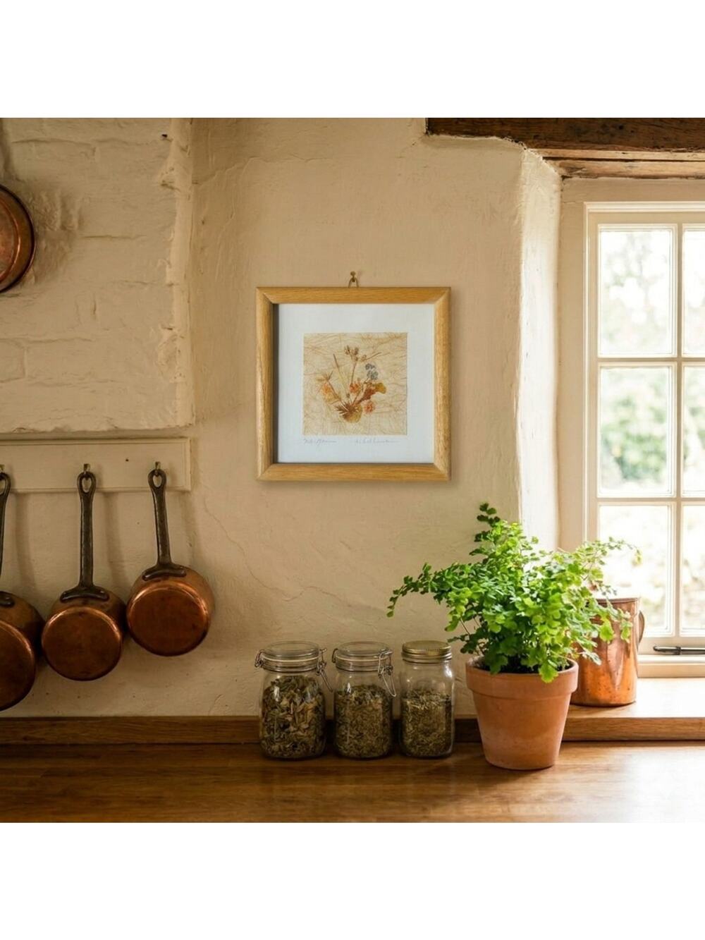 Vtg Dried Pressed‎ Flowers Framed Wall Art Botanical Cottage Rustic Signed 7.5"